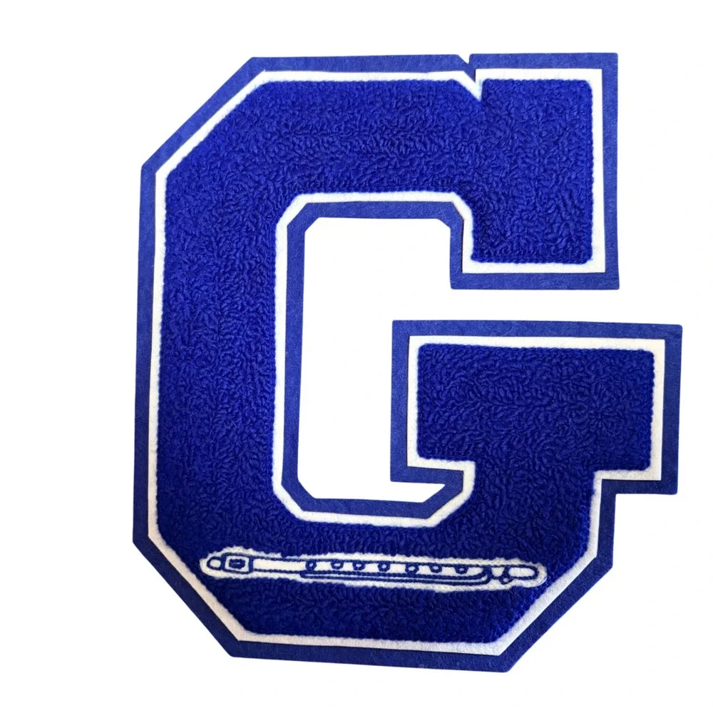 Vintage Varsity Letterman Patch Blue Chenille Letter G Flute Band 7.5 Inch